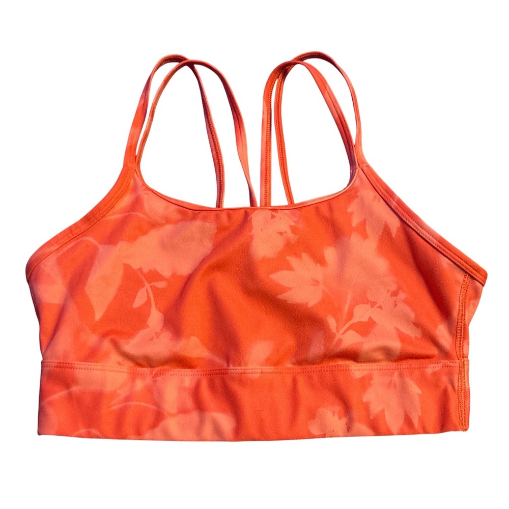 All in Motion Sports Bra Orange Tie Dye Floral Strappy Back Longline Athletic S
